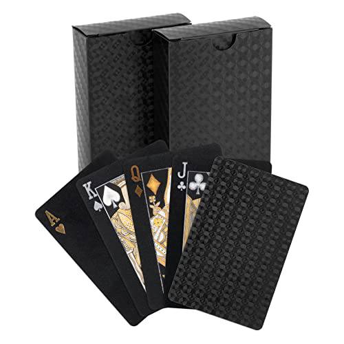 WANQUAN 2 데크 of 방수 플레이 카드 - 플렉시블 플라스틱 플레이 카드 프리미엄 포커 카드, 사용 패밀리 게임, 파티 and 매직 (블랙)