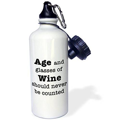 3dRose Age And 글라스 Of 와인 Should Never Be Counted 블랙 스포츠 물병, 워터보틀, 21 oz, 화이트