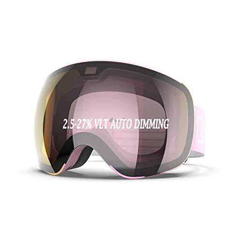 Wicue 스키 고글, Hi-Tech 0.1S 오토 디밍, HD LCD 렌즈, 100% UV 프로텍트, 스노보드 스노우 고글 남성용 여성 성인