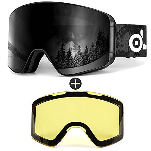 Odoland 스키 고글 탈착식 렌즈, 프레임리스 호환가능 렌즈 Anti-Fog 100% UV 프로텍트 스노보드 스노우 고글