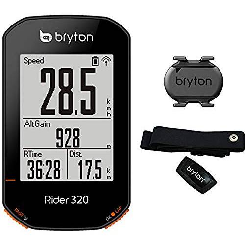 Bryton 라이더 320T GPS 컴퓨터 싸이클 2.3 디스플레이 케이던스 센서 and Heart 밴드, 블랙