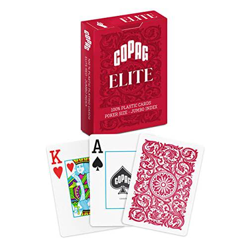 Copag Elite 100% 플라스틱 플레이 카드, 포커 사이즈 점보 인덱스 싱글 덱 (레드)