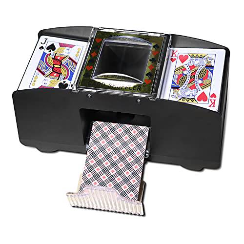 Hczswsy 자동 카드 셔플러 2 덱, 전기,전동 포커 Shuffling 머신, 배터리 작동 카지노 플레이 카드 셔플러 가정용 카드 게임, Blackjack, Texas Hold’em