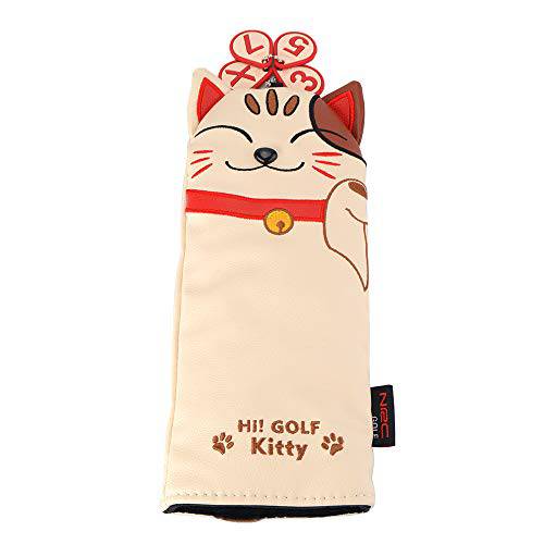 PLUSKER 1PC 골프 클럽 하이브리드 헤드 커버 Lucky 고양이 Funny 카툰 동물 패턴 제작 가죽 헤드커버 Male/ Female Golfers