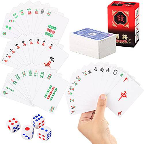 Mahjong 카드 2021 플레이 카드 중국 Mah Jongg 리그 2021 카드 Majhong 게임 아메리칸 2021 Mahjong 카드 라지 프린트 소형,휴대용 Mahjong 게임 포커 Mahjong 플레이 카드 테이블 게임 4 주사위