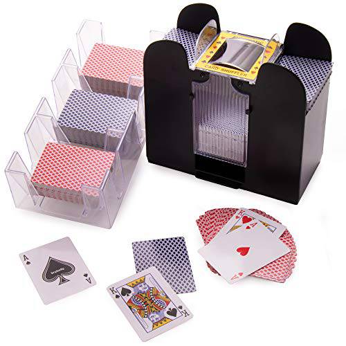 Ultimate 카드 게임 에센셜 번들, 묶음 - 6 덱 Battery-Operated 자동 전기,전동 카드 셔플러+ 12 데크 스탠다드 인덱스 포커 플레이 카드+ 9 덱 회전 아크릴 카드 트레이 악세사리 세트