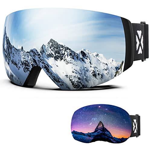 MAXJULI 스키 고글 남녀공용, 남녀 사용 가능 커버, OTG 스노우 고글 자석 호환가능 Anti-Fog HD 렌즈 UV 프로텍트 M6