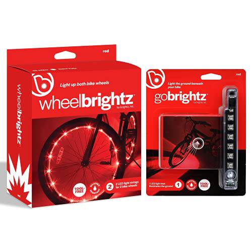 Brightz 자전거 휠 라이트 and 프레임 라이트 바 번들,묶음,  레드 - WheelBrightz LED 자전거 휠 라이트 Both 휠 GoBrightz LED 프레임 마운트 바 라이트
