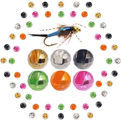 XFISHMAN Tungsten-Slot-Beads-Fly-Tying-Beads-Heads-Assortment Fly 매는 물건 Nymph Fly 낚시 다이아몬드 Faceted 슬롯형 비즈,구슬 60 팩