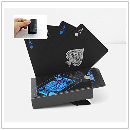 Prettywan 방수 PVC 플레이 카드 세트 퓨어 컬러 블랙 포커 카드 클래식 매직 트릭 툴 요트 게임 파티 장난감, 54pcs/ 덱 (블루)