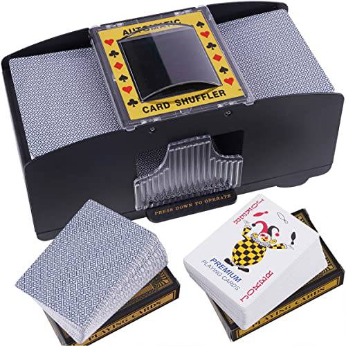 Aisikoo 자동 카드 셔플러 2 데크 플레이 카드, 배터리 작동 전기,전동 포커 Shuffling 머신 UNO, Blackjack, Texas Hold’em, 홈 카드 게임