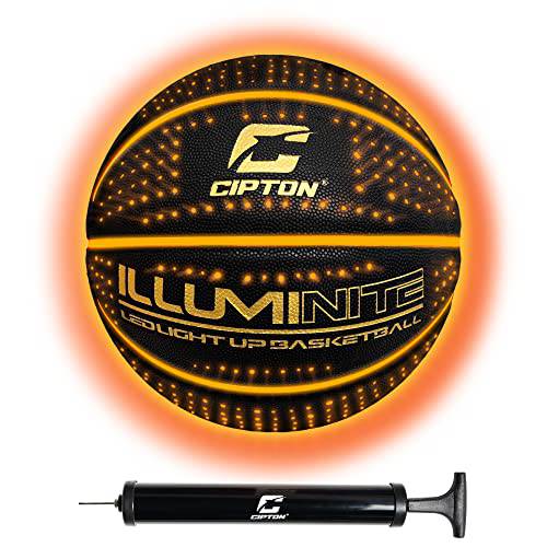 Cipton 글로우 야광 농구, 듀얼 LED 브라이트 라이트 Ultimate 야간 게임, 프리미엄 가죽, 극세사, 공식 사이즈&  무게, 29.5”, 배터리 전원,  배터리&  펌프 포함, 블랙
