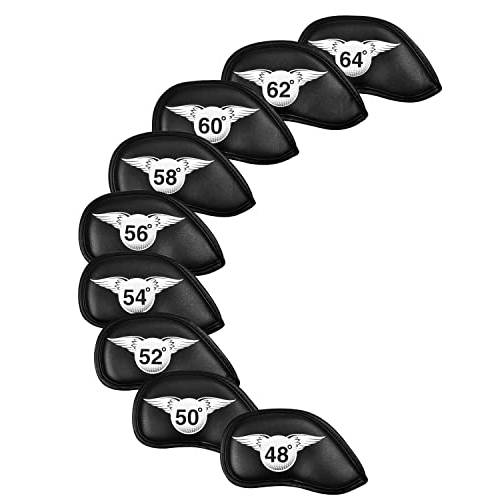 Foyu 골프 아이언 헤드 커버 밸류 9 피스 세트 앵글 로고, 제작 가죽 디럭스 클럽 헤드커버, 범용 호환 메인 아이언 클럽