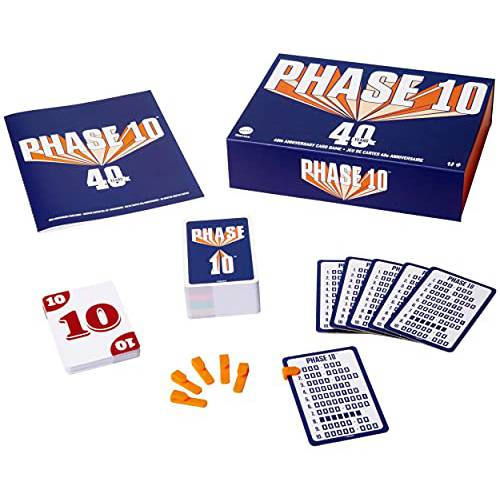 Mattel 게임 Phase10 카드 게임 40th 기념일 에디션 120 카드 in Collectable 박스, Rummy 스타일 플레이, 노스텔지아 선물 7 Year Olds& up