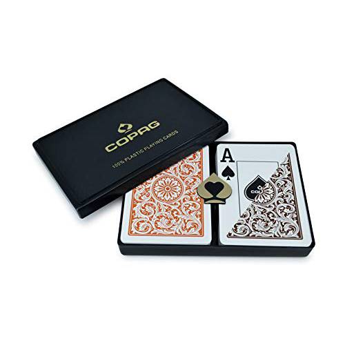 Copag 1546 디자인 100% 플라스틱 플레이 카드, 포커 사이즈 점보 인덱스 오렌지/ 브라운 더블 덱 세트