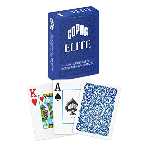Copag Elite 100% 플라스틱 플레이 카드, 포커 사이즈 점보 인덱스 싱글 덱 (블루)