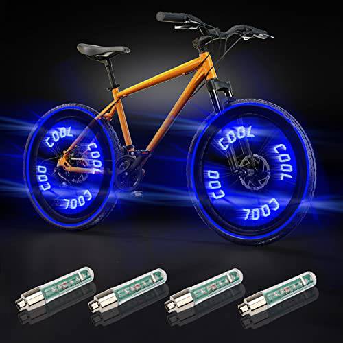 Windspeed 4Pcs 스포크 라이트 자전거 휠, 쿨 워드 자전거 휠 라이트 전면 and 후면 Led 자전거 휠 라이트 나이트 라이딩 스포크 라이트 자전거 휠 디자인 (블루)