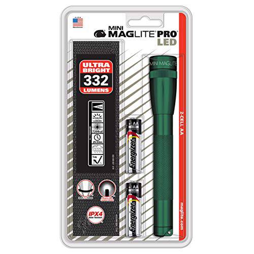 MagLite 미니 MagLite 프로 2-Cell AA LED 플래시라이트,조명 홀스터, 클램쉘 포장, 패키징, 다크 그린
