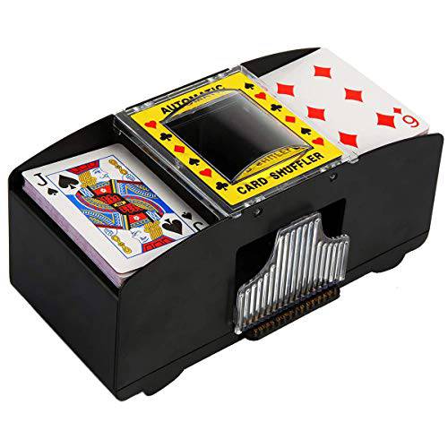 pynogeez 자동 카드 셔플러 2 덱, 배터리 작동 전기,전동 셔플러, 카드 셔플러 Porker 홈 카드 게임 테이블, Rummy, Blackjack（Black）