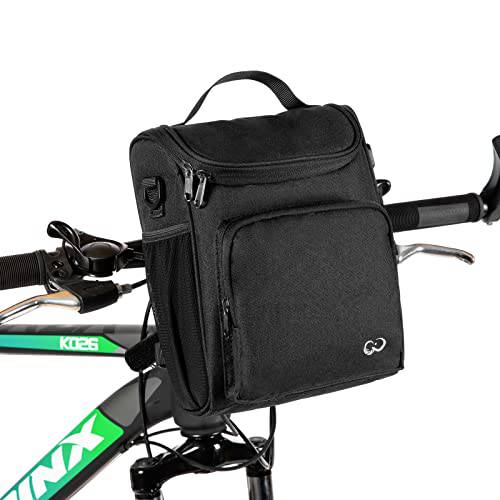 Syuer 자전거 핸들 백, 자전거 바스킷, 자전거 런치 백, 자전거 전면 백 숄더 스트랩 방수 방수 커버 프로페셔널 사이클링 악세사리 (블랙)