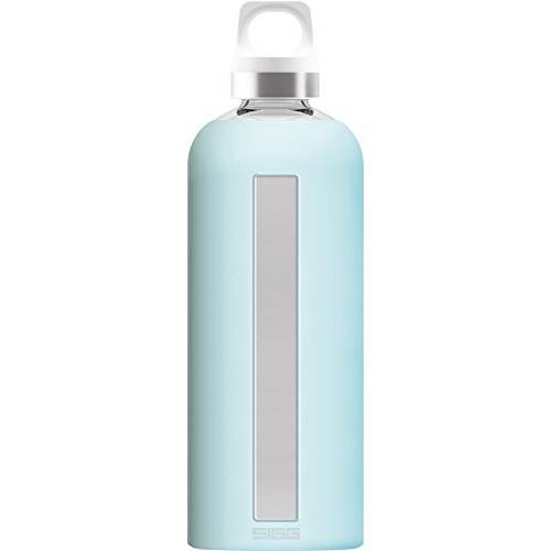 Sigg - 글래스 물병, 워터보틀 - 스타 Glacier - 라이트 Turquoise 소프트 실리콘 커버 - 새지않는 - 식기세척가능 - BPA 프리 - Broscilate 글래스 - 29 Oz
