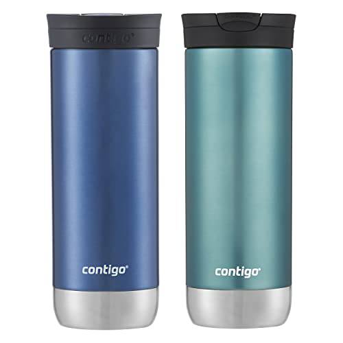 Contigo SnapSeal 절연 스테인레스 스틸 여행용 머그잔 2-Pack, 20 oz., 블루 Corn&  버블티