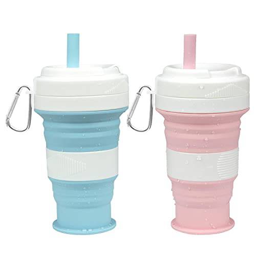 접이식,접을수있는 컵 빨대, 2 팩 실리콘 접이식 캠핑 컵 스포츠 병  뚜껑 - 확장가능 Scald-Proof 음료 컵 - 휴대용 병 550ML