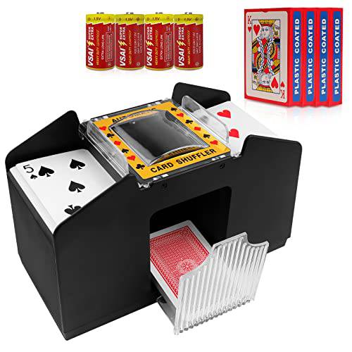 SZBJSMF 카드 셔플러 4 덱, 자동 카드 셔플러 4 C 배터리 덱 of 플레이 카드, UNO, 포커, Texas Hold’em, 홈 카드 게임