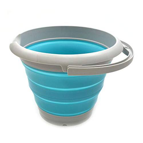 SAMMART 5L/ 1.32 갤런 접이식,접을수있는 플라스틱 버킷 - 폴더블 라운드 Tub - 휴대용 낚시 워터 Pail - 스페이스 절약 아웃도어 Waterpot (5L 라운드, 그레이/ 브라이트 블루)