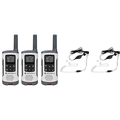 모토로라 Solutions T260TP Talkabout 라디오, 3 팩 번들,묶음 모토로라 1518 감시 헤드셋 PTT 마이크, 블랙, 화이트