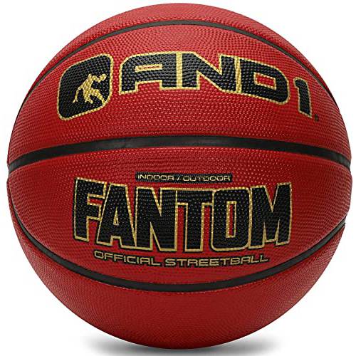AND1 Fantom 러버 농구 게임 Ready, 27.5 인치, Youth 사이즈 5, Made 실내 and 아웃도어 농구 게임, 판매 수축 (펌프 NOT 포함), 버건디