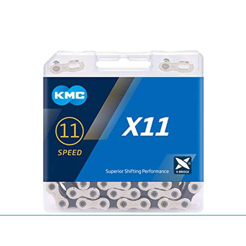 KMC Unisex’s X8, X9, X10, X11 로드/ 마운틴 자전거 EPT 체인, 다크 Silver-New 블루 포장, 패키징 (X11, EPT)