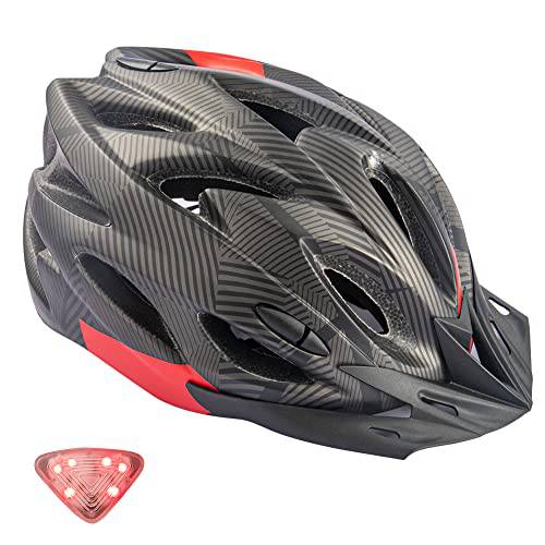 성인 오토바이헬멧  남녀공용, 남녀 사용 가능 - 자전거 헬멧 LED 리어,후방 라이트, 교체용 패드 and 탈착식 썬바이저, 마운틴 로드 사이클링 헬멧 조절가능 Size(Red 블랙)