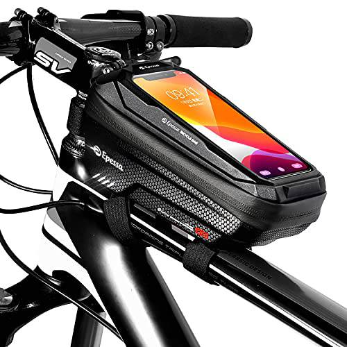 Epessa 자전거 폰 마운트 백, 자전거 방수 전면 프레임 탑 튜브 핸들 백 센서티브 터치 스크린 핸드폰 Below 6.7’’, 라지 용량 (EX2-frame)