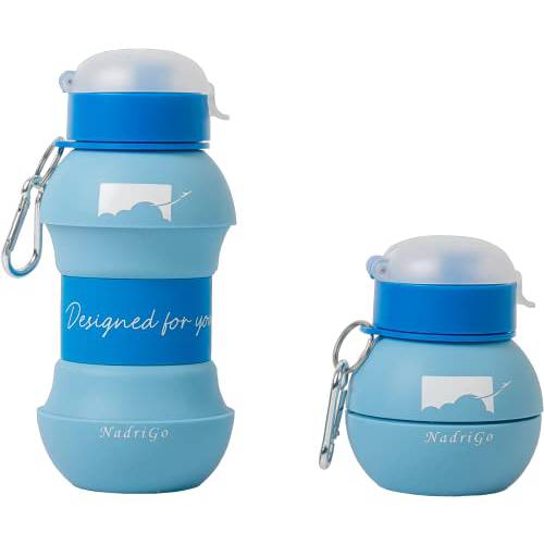 NadriGo 접이식,접을수있는 물병, 워터보틀 - 18.6oz, BPA-free, Dishwasher-safe, 새지않는, 리유저블,재사용 컵 여행용,  캠핑&  스포츠 (Sky 블루)