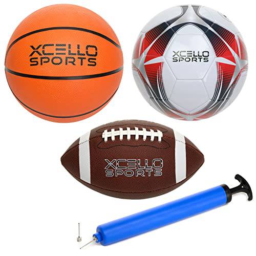 Xcello 스포츠 Multi-Sport 세트 - 포함 사이즈 5 축구 볼 - 공식 B7 농구 - Junior 축구 - 펌프