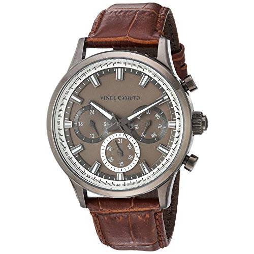 Vince Camuto Men’s VC/1089DGDG Multi-Function Dial Brown Croco-Grain Leather Strap Watch