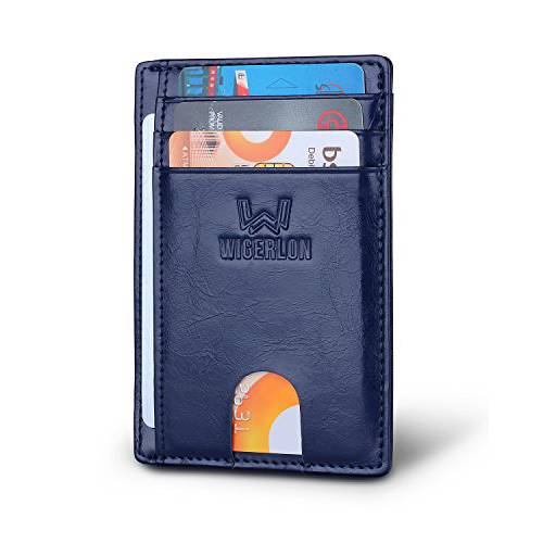 슬림 미니멀리스트 프론트 포켓 RFID 차단 지갑 - 남성용 여성용 ID 윈도우가있는 정품 가죽 지갑 및 카드 홀더