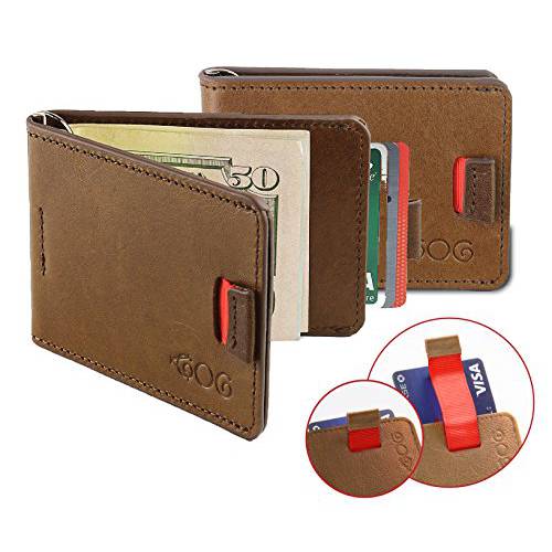 세련된 당김 탭 디자인의 울트라 슬림 남성용 정품 가죽 지갑 - 최대 12 개의 신용 카드 및 머니 클립 - AGOG 기준