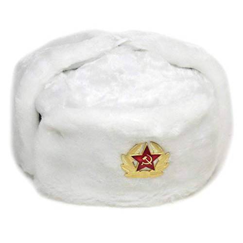 SIBERHAT  러시아어 Soviet 아미 퍼 밀리터리 Cossack Ushanka 모자 (화이트, 61(XL))