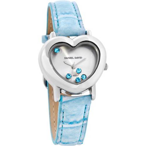 Women’s Watches by Daniel David - Aquamarine and Silver Heart-Shaped PU Leather Watch - Make Every Second Count - VD05001