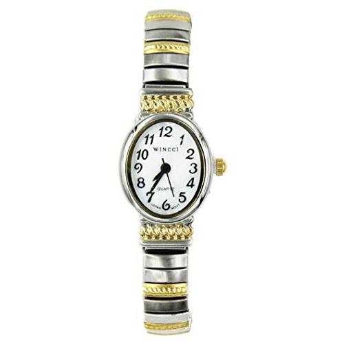 Ladies Two Tone Dainty Stretch Band Watch-Oval Case