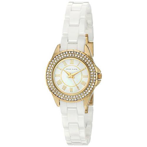 Anne Klein Women’s AK/2204WTGB Swarovski Crystal Accented White Ceramic Bracelet Watch