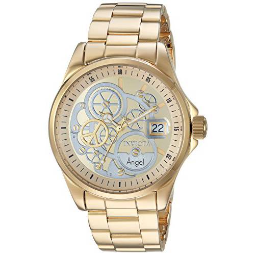 Invicta Women’s Angel Quartz Watch with Stainless-Steel Strap, Gold, 9 (Model: 23568
