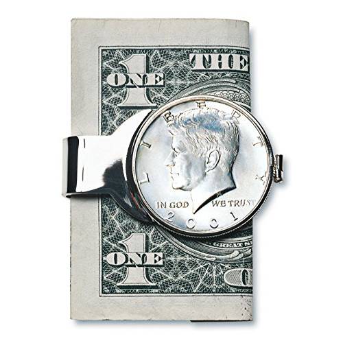 동전 머니클립 - JFK 1/2,하프 Dollar | 황동 Moneyclip 레이어드 in Silver-Tone Rhodium | Holds 통화, 신용 카드,  캐쉬 | 정품 U.S. 동전 | 포함 a Certificate of Authenticity