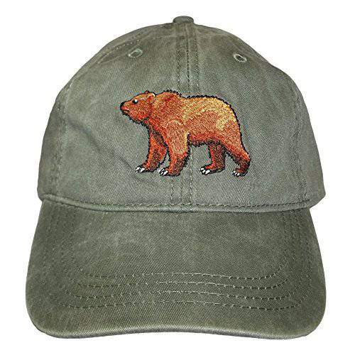 ECO Wear  자수 Grizzly Bear 야생동물 야구모자 카키색옷천 그린