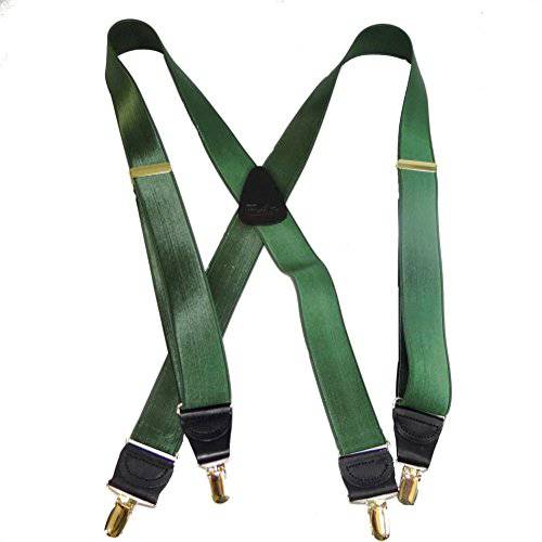 Hold-Ups 1 1/2 Green Satin Finish Suspenders X-back with No-slip Gold Clips