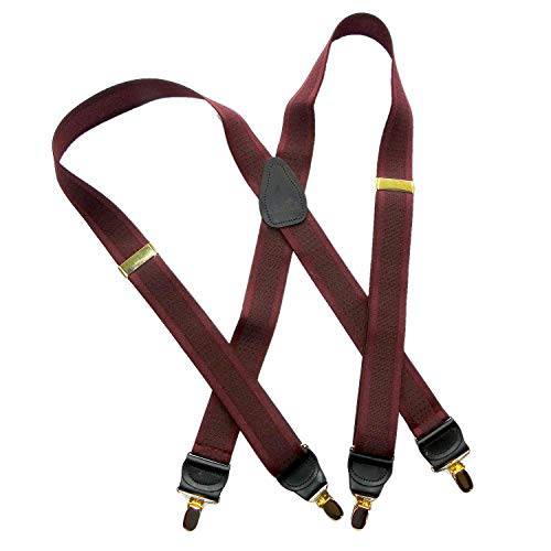 Holdup Brand Cordovan Burgundy Tone-on-Tone Jacquard Weave X-Back Suspenders with Gold-tone No-Slip Clips
