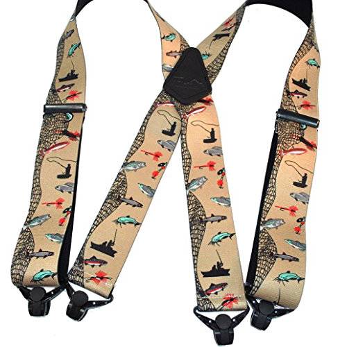 Holdup Suspender’s FishTales 패턴 Outdoorsman X-back 멜빵,벨트 특허받은 점보 그리퍼, 걸이, 보관, 정리 Clasps