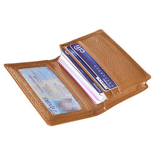 Outrip  천연가죽 명함카드, 비즈니스 카드 홀더 명함 카드 케이스 신용 카드 지갑 ID윈도우 RFID 차단 (브라운)